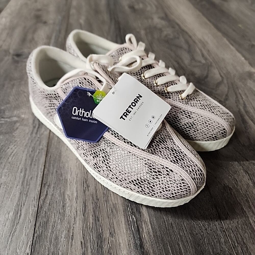 NEW Tretorn Womens 8.5 Diamond Back Nylite Plus Snakeskin Leather Lace Up